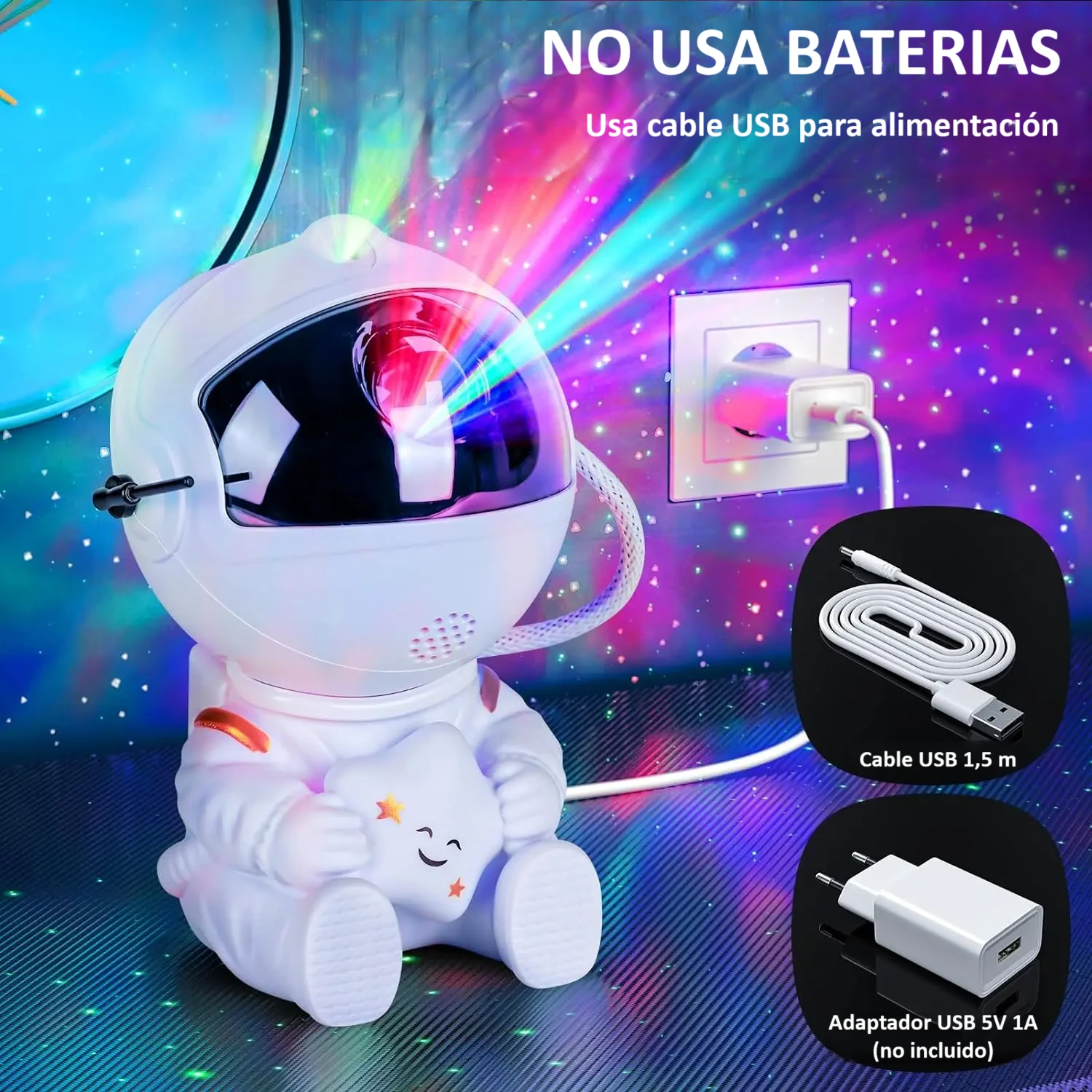 Proyector LED cielo estrellado en forma de astronauta para habitación - Imagen 3