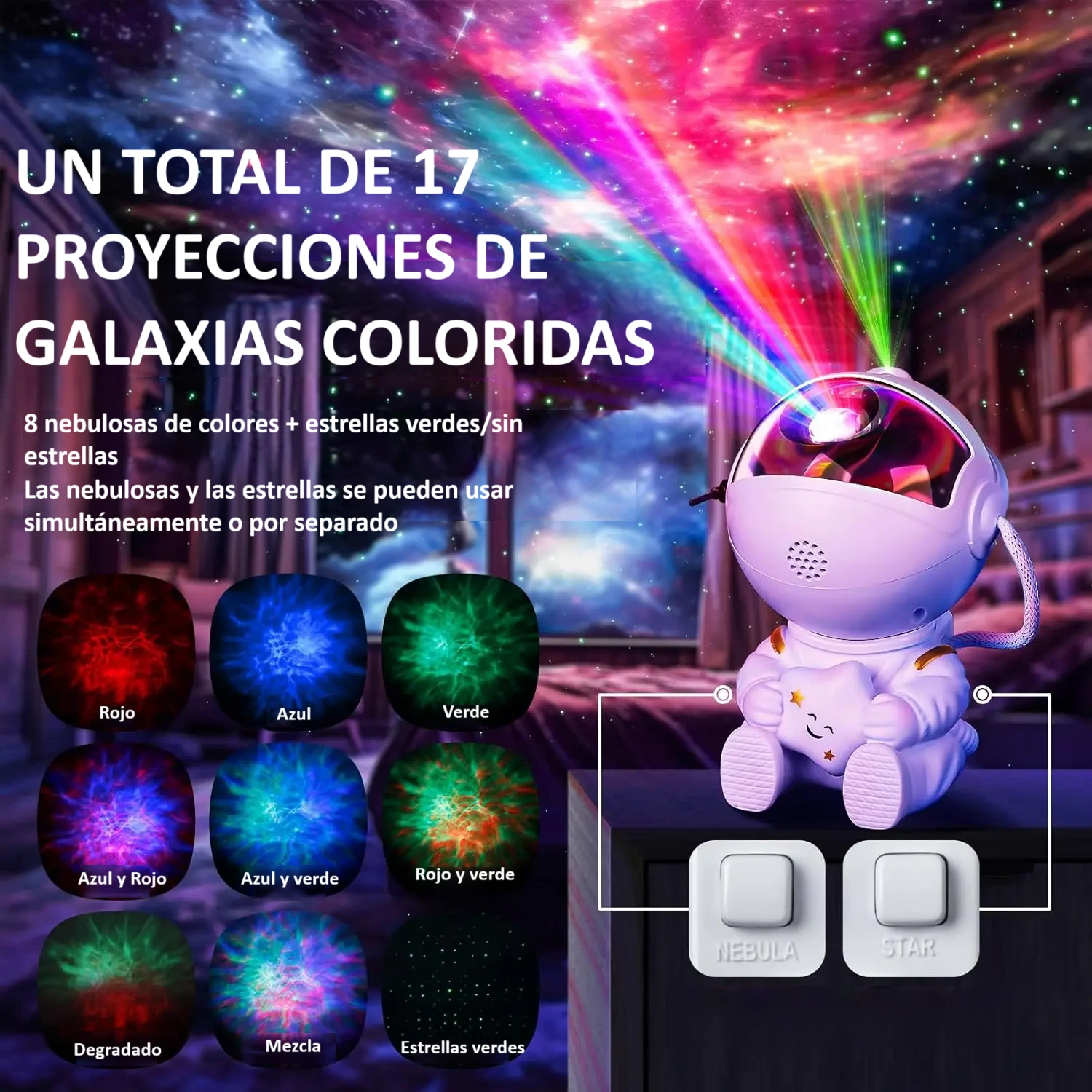Proyector LED cielo estrellado en forma de astronauta para habitación - Imagen 4