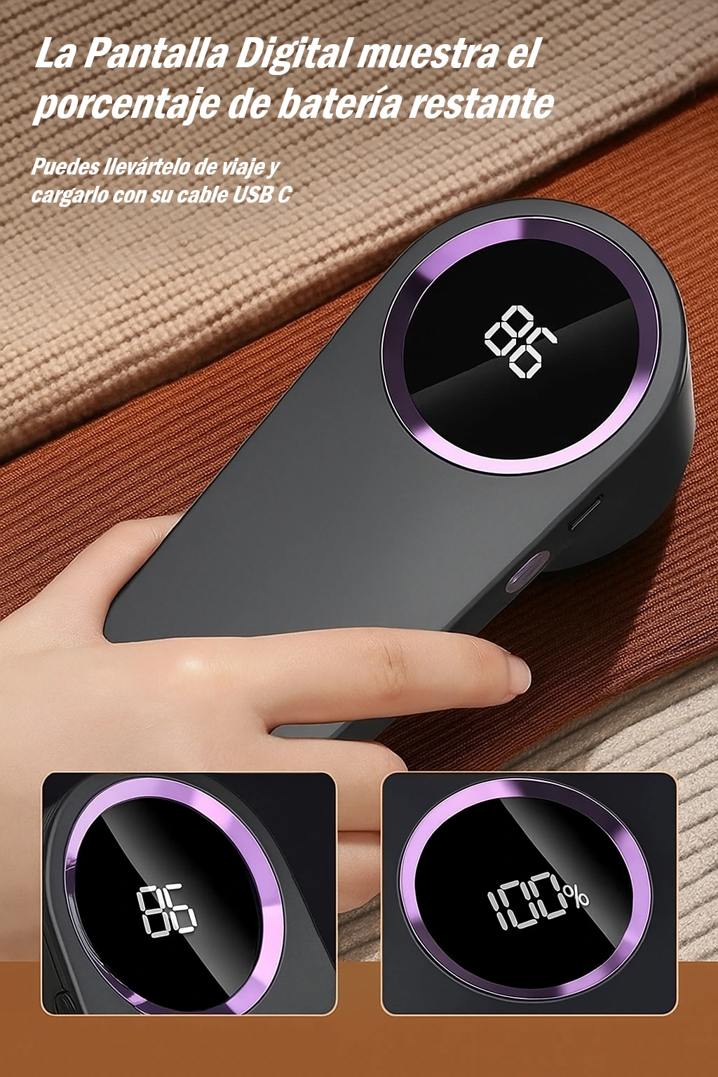 Eliminador de Pelusas Eléctrico con Pantalla LED – Moda sin Bolitas - Imagen 7