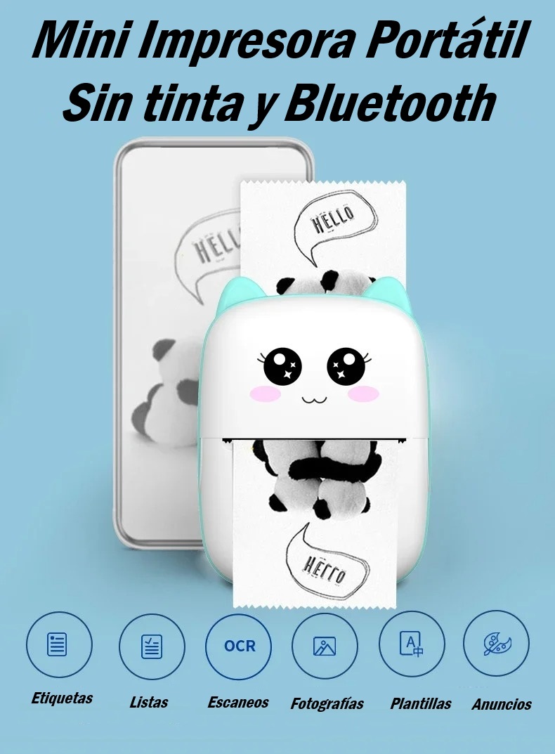 Mini Impresora Térmica Portátil “Gatito” – ¡Fotos y Etiquetas en tu Bolsillo!
