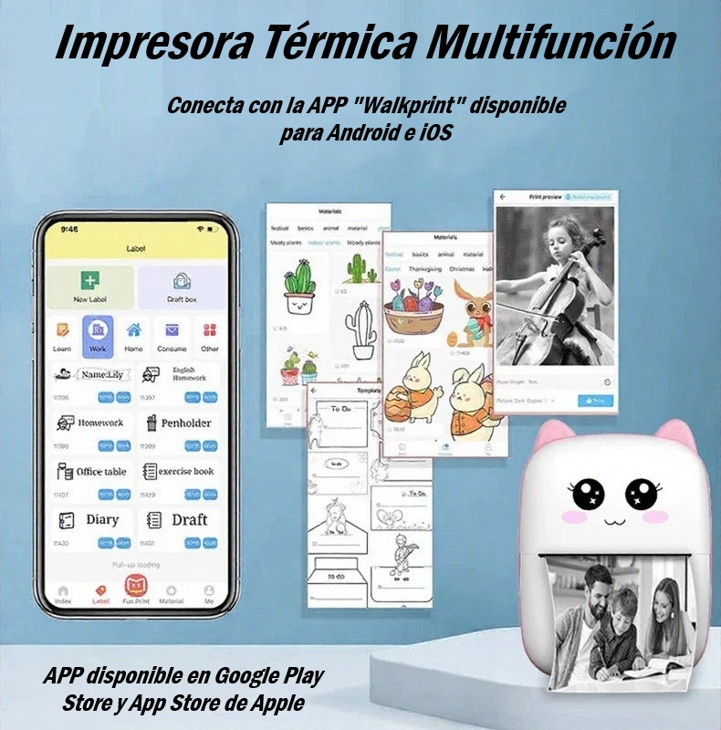 Mini Impresora Térmica Portátil “Gatito” – ¡Fotos y Etiquetas en tu Bolsillo! - Imagen 2