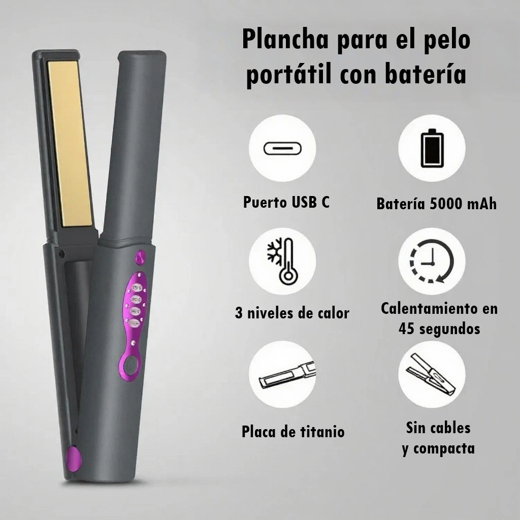 Plancha de Pelo Inalámbrica 2 en 1 – Inalámbrica y Recargable con 5000 mAh de batería - Imagen 2