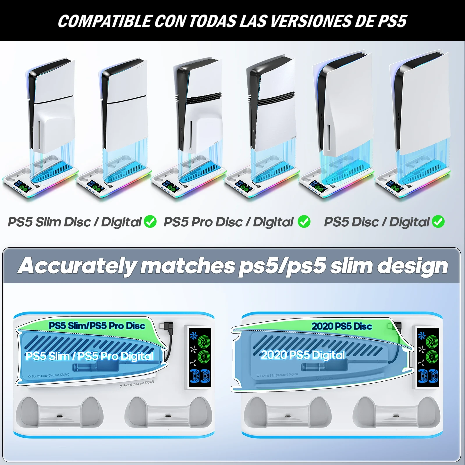 Soporte de refrigeración para PS5 y estación de carga - Imagen 2