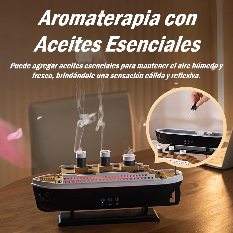 Humidificador de Aceites Esenciales en Modelo de Barco Titanic – 250 ml con Efecto Anillo de Humo de Medusas y Luz Ambiental - Imagen 3