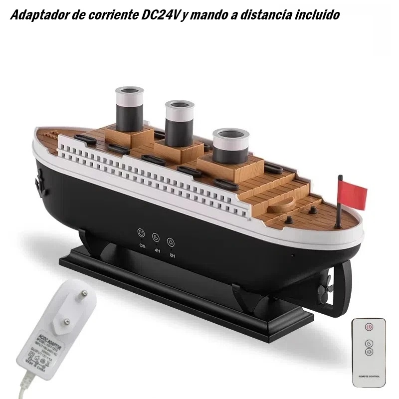 Humidificador de Aceites Esenciales en Modelo de Barco Titanic – 250 ml con Efecto Anillo de Humo de Medusas y Luz Ambiental - Imagen 7
