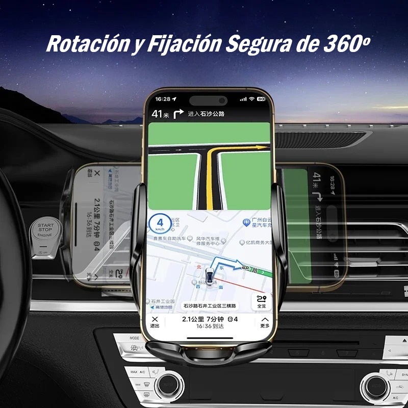 Soporte Cargador Inalámbrico para Coche 15 W Automático + Cargador mechero USB tipo C y tipo A - Imagen 2