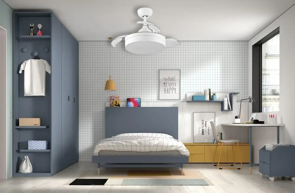 Ventilador de Techo Retráctil con Luz LED – Motor DC Silencioso de 6 Velocidades, CCT Regulable, Control Remoto (Ø 107 cm) - Imagen 6