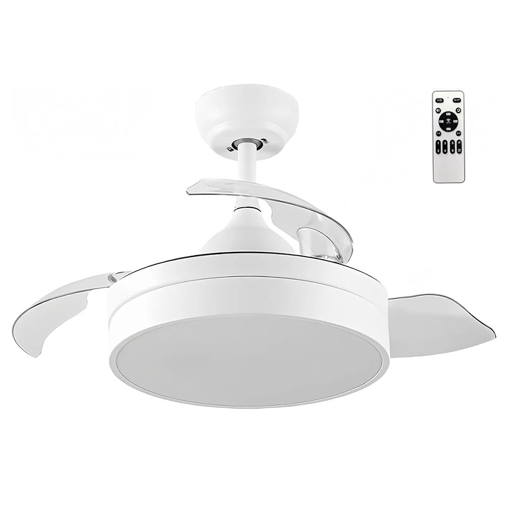 Ventilador de Techo Retráctil con Luz LED – Motor DC Silencioso de 6 Velocidades, CCT Regulable, Control Remoto (Ø 107 cm)
