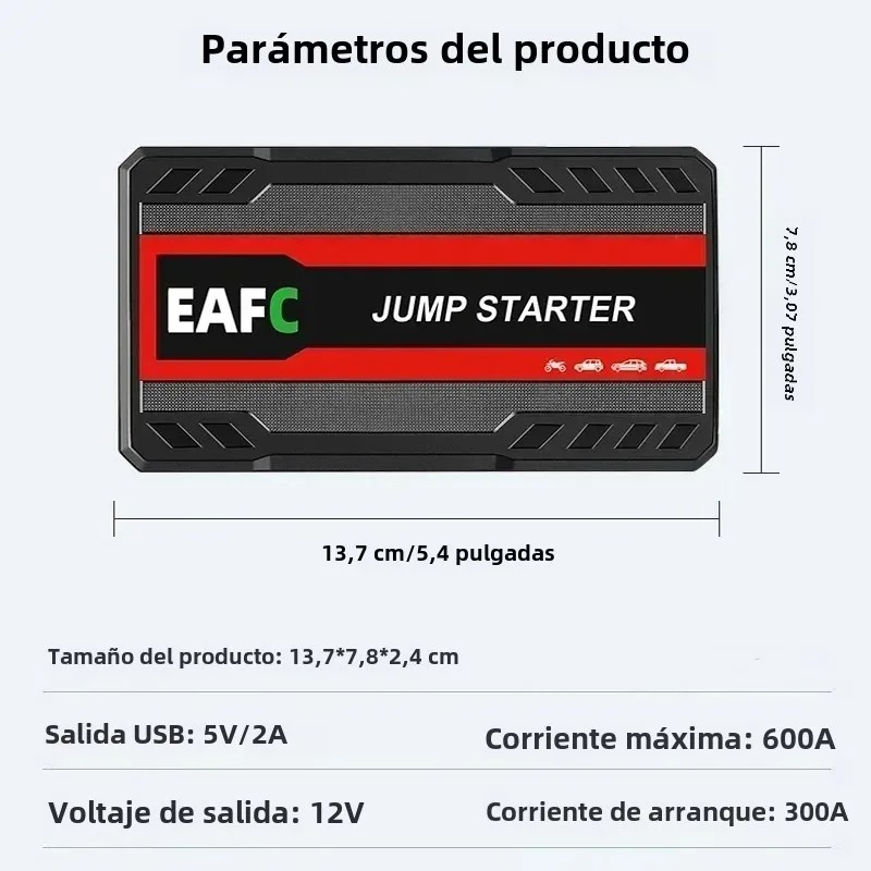Arrancador de Batería Portátil 600 A – Banco de Energía para Coche, recargable, 12 V, con Seguridad Antichispas - Imagen 6